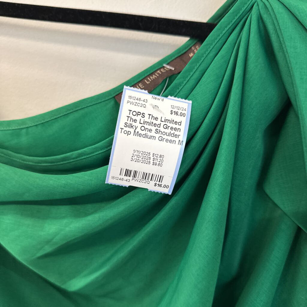 The Limited Green Silky One Shoulder Top Medium