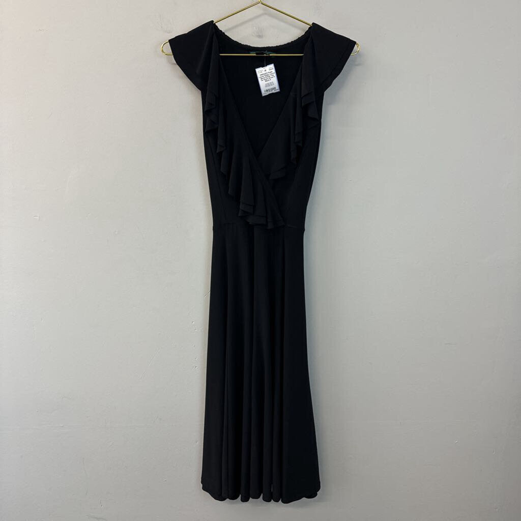 Ralph Lauren Black Ruffle Top Tie Waist Dress 8