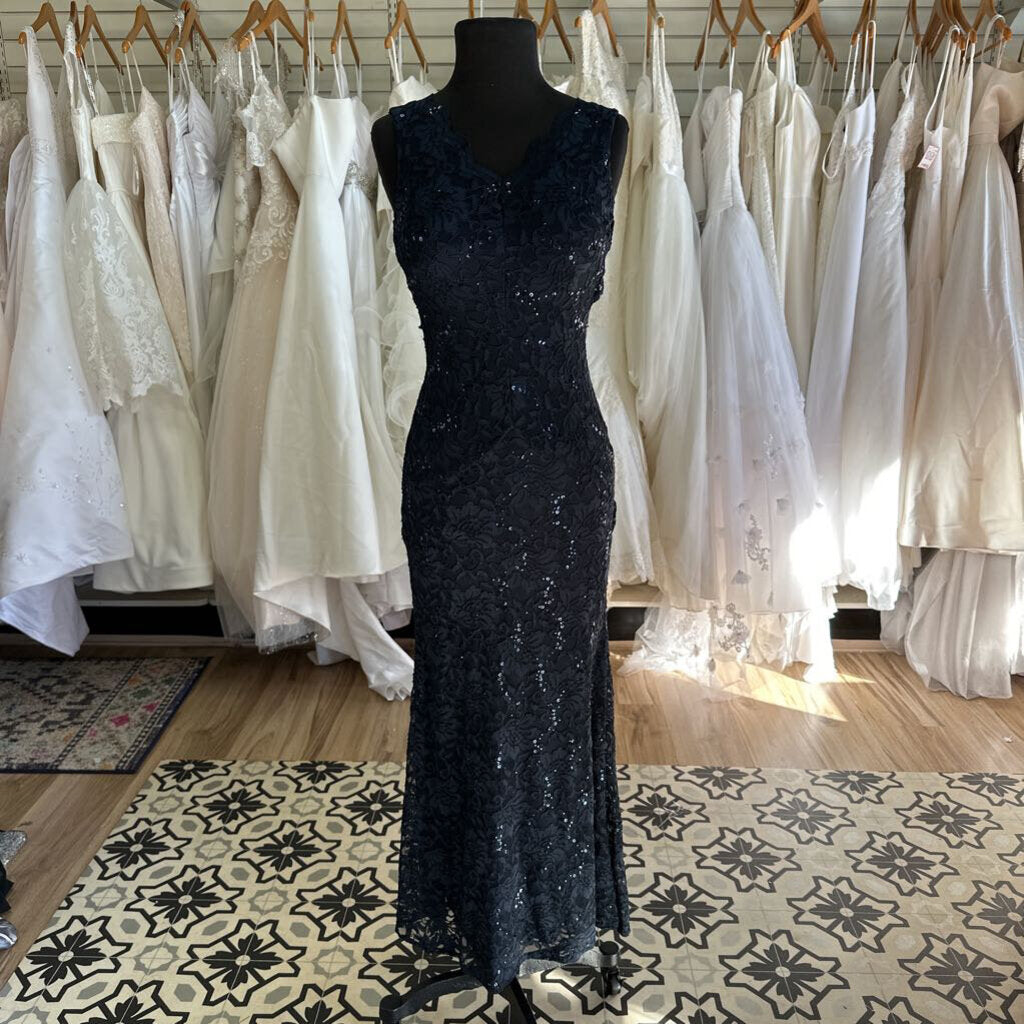 My Michelle Navy Lace Long Formal 1