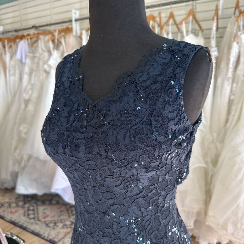 My Michelle Navy Lace Long Formal 1