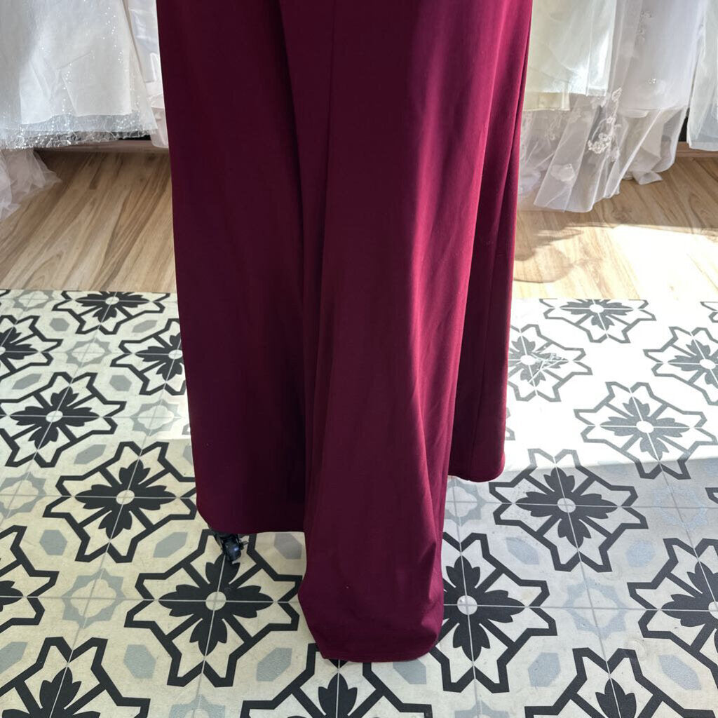 Abby Paris Gold Heavy Lace Top Burgundy Skirt Long Formal 2