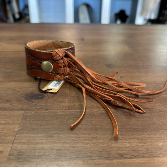 Thick Brown Leather Cuff Bracelet With Fringe