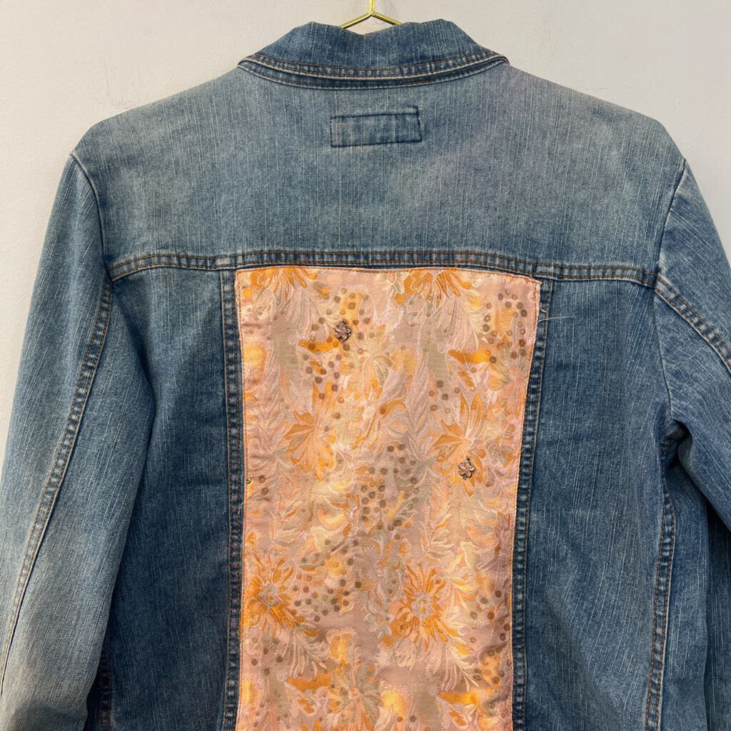 Destiny Floral Brocade Panel Denim Jacket Large