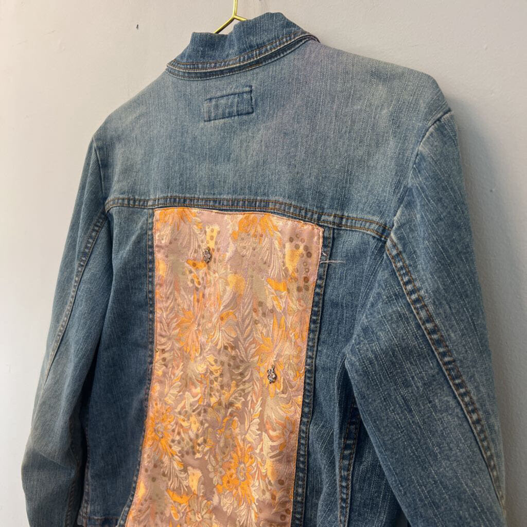 Destiny Floral Brocade Panel Denim Jacket Large