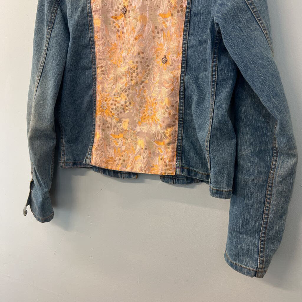 Destiny Floral Brocade Panel Denim Jacket Large