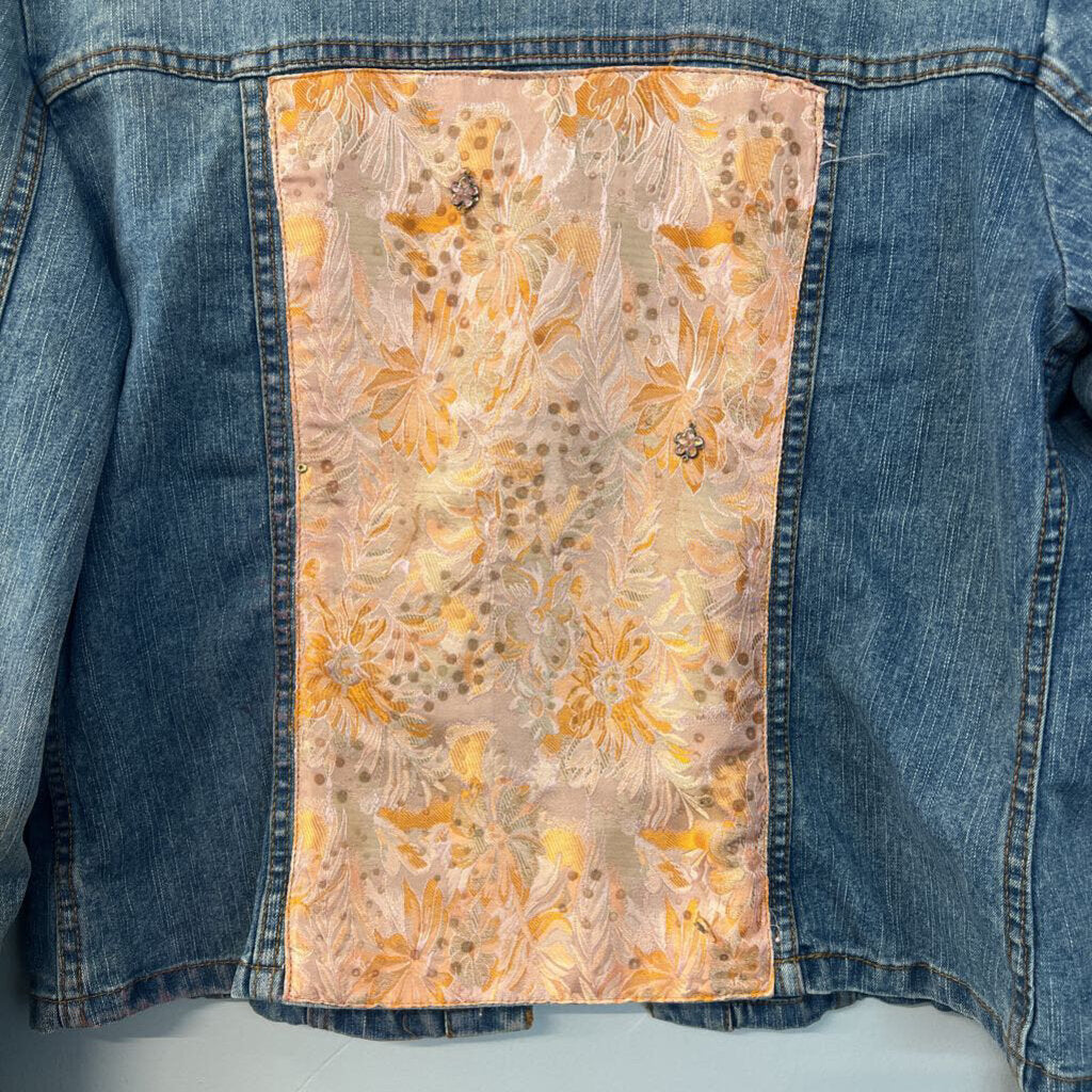 Destiny Floral Brocade Panel Denim Jacket Large