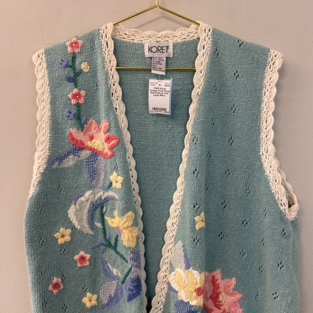 Vintage Koret Floral Embroidered Vest Large