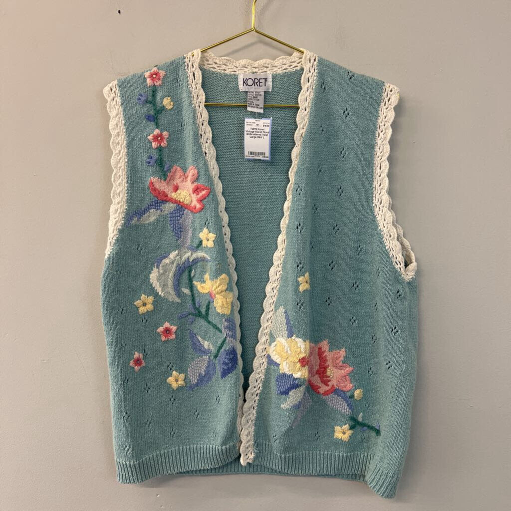 Vintage Koret Floral Embroidered Vest Large