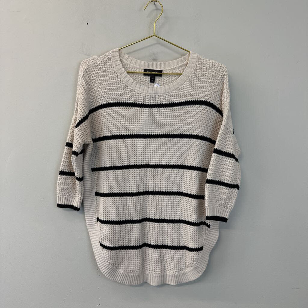 Express Cream/ Black Striped Knit Sweater Medium