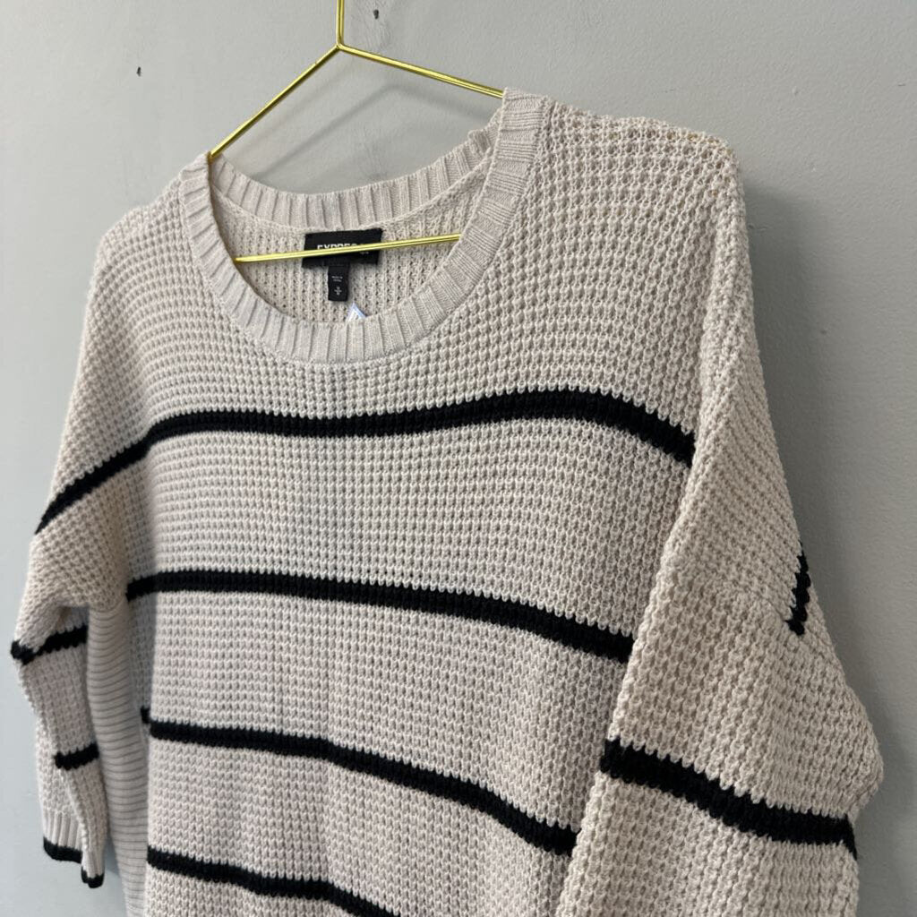 Express Cream/ Black Striped Knit Sweater Medium