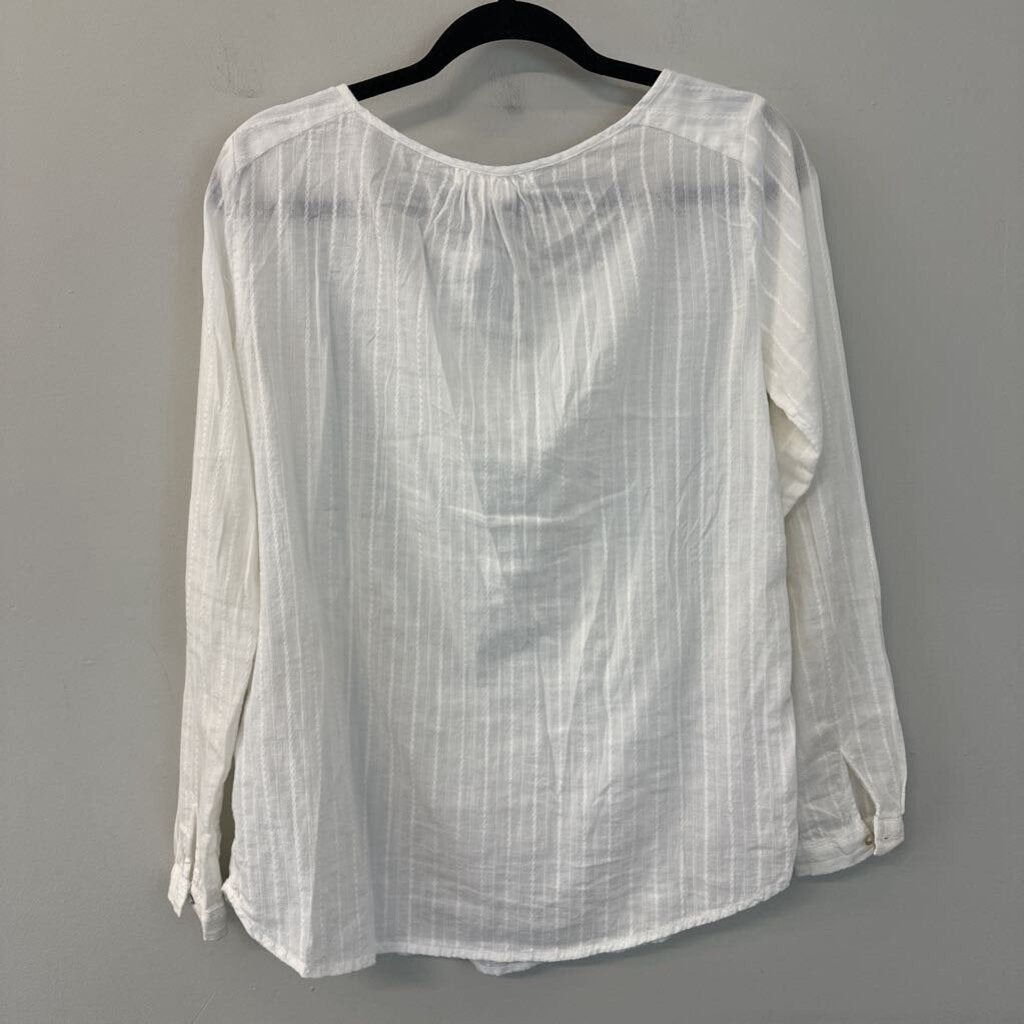 H&M White Long Sleeve Ruffle Detail Henley Top 6