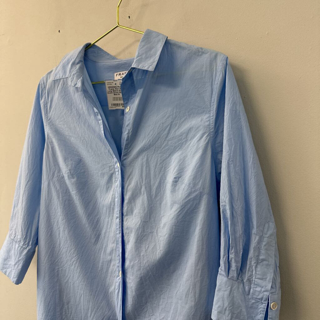 Frame Shirt Blue Long Sleeve Button Down Dress Medium