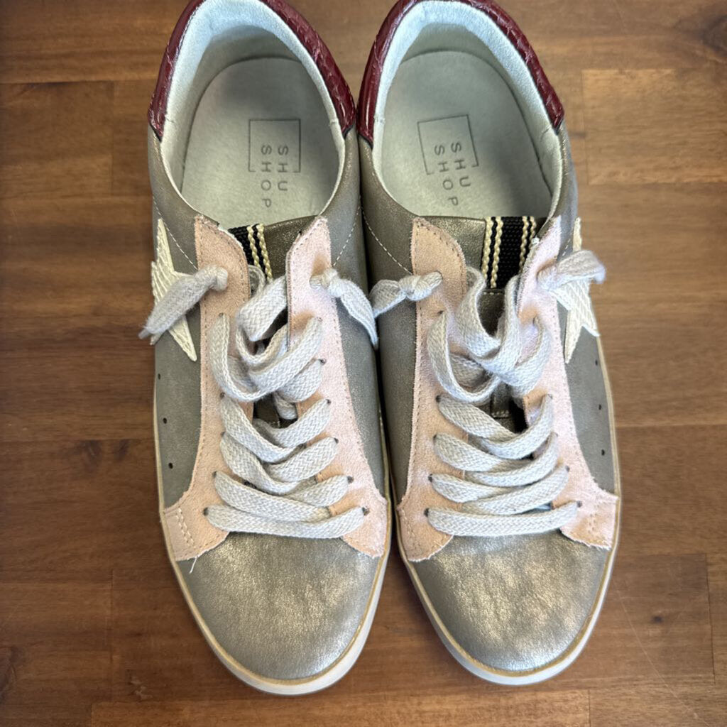 Shu Shop Silver/ Pink/ Burgundy Star Detail Sneakers 8.5