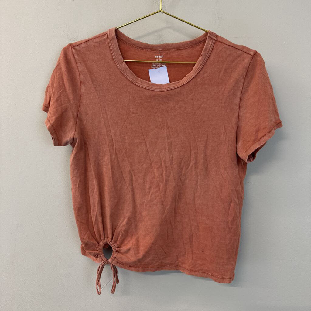 Aerie Orange Short Sleeve Tie Detail Top Medium