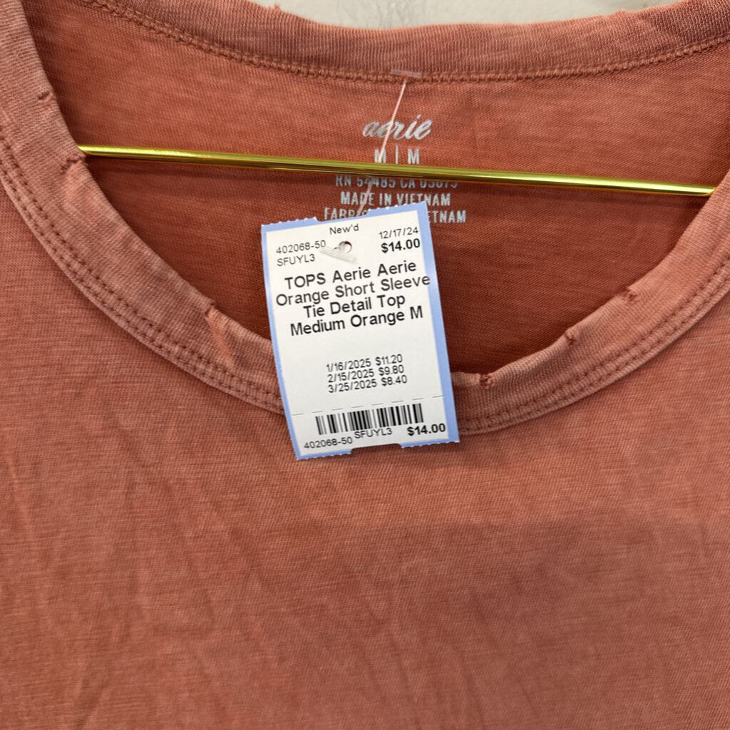 Aerie Orange Short Sleeve Tie Detail Top Medium