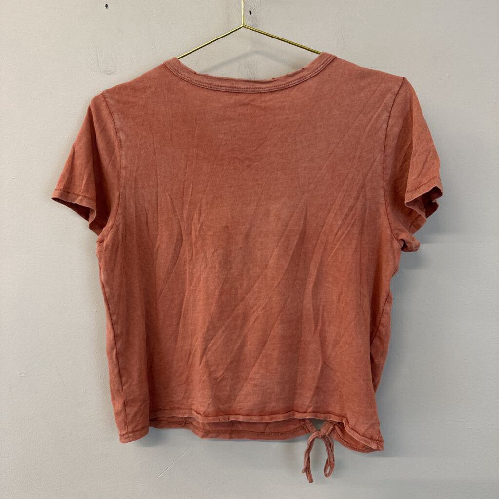 Aerie Orange Short Sleeve Tie Detail Top Medium