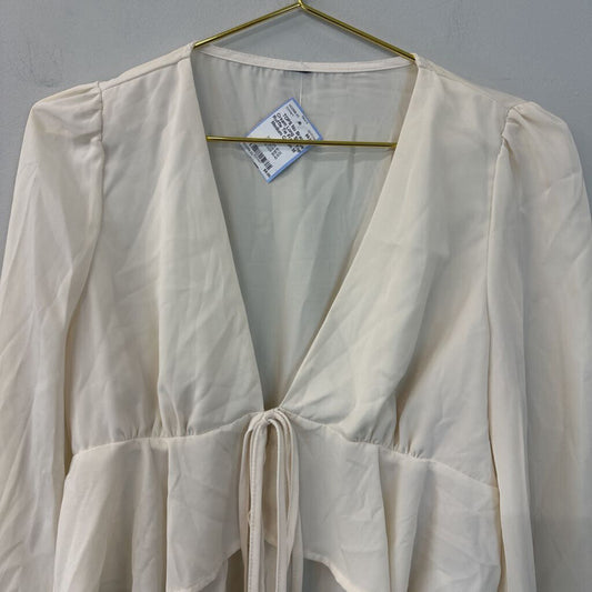 Cream Long Sleeve Ruffle Tie Front Top Medium