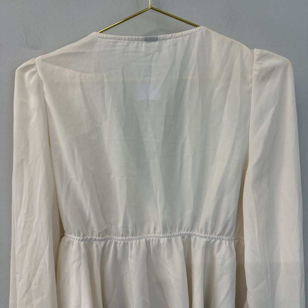 Cream Long Sleeve Ruffle Tie Front Top Medium