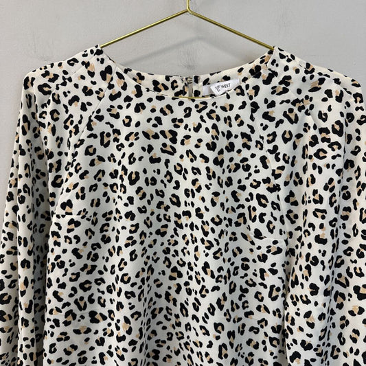 Nine West Cream/ Black Leopard Print Long Sleeve Top Extra Small