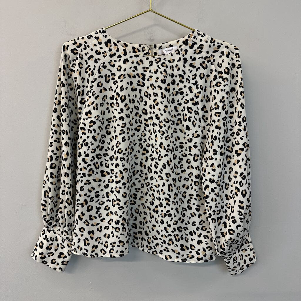 Nine West Cream/ Black Leopard Print Long Sleeve Top Extra Small