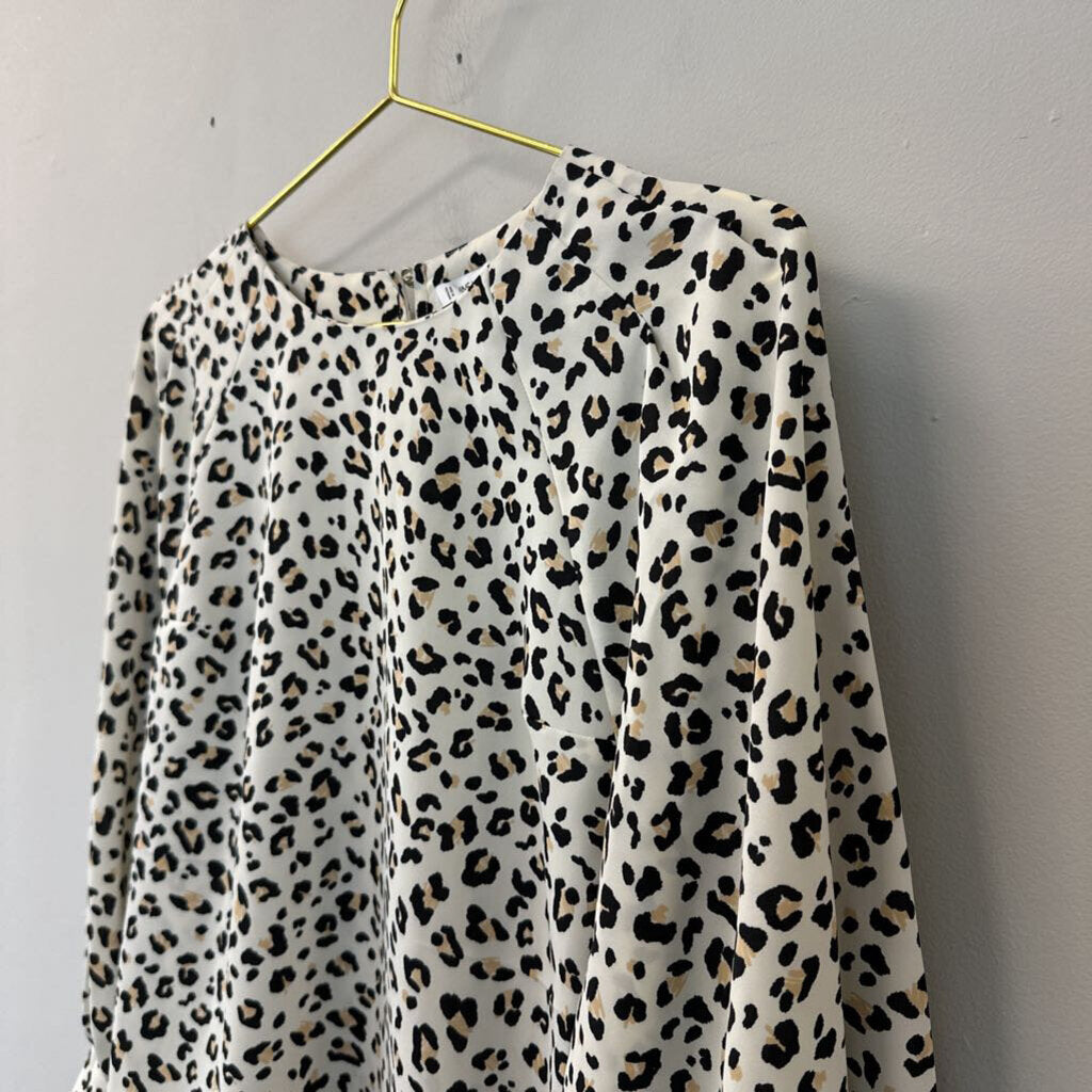 Nine West Cream/ Black Leopard Print Long Sleeve Top Extra Small