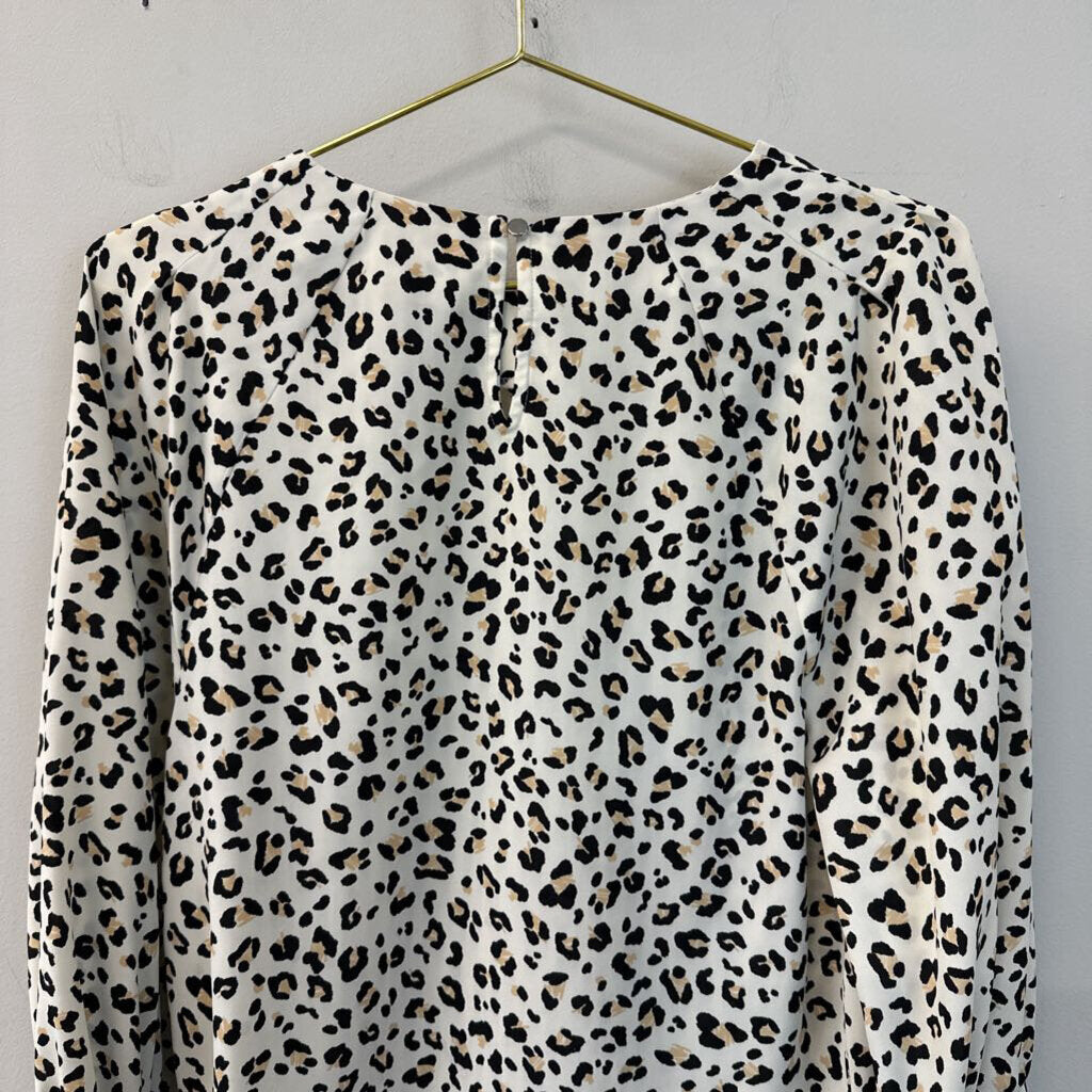 Nine West Cream/ Black Leopard Print Long Sleeve Top Extra Small