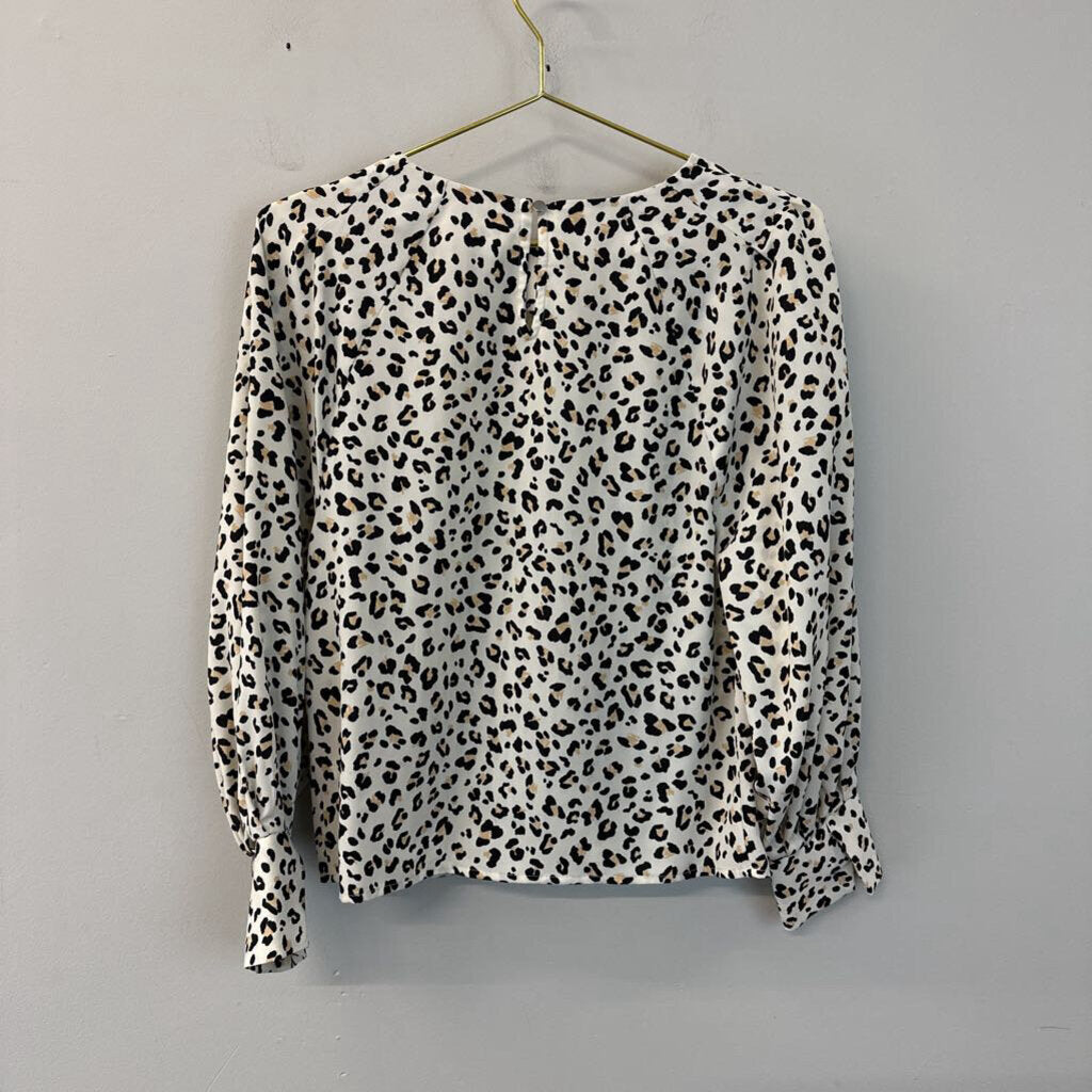 Nine West Cream/ Black Leopard Print Long Sleeve Top Extra Small