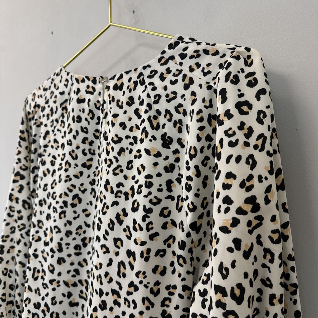 Nine West Cream/ Black Leopard Print Long Sleeve Top Extra Small