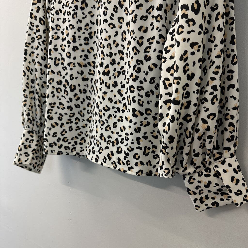 Nine West Cream/ Black Leopard Print Long Sleeve Top Extra Small