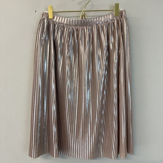 Loft Champagne Metallic Pleated Midi Skirt Extra Small