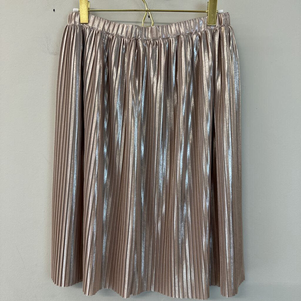 Loft Champagne Metallic Pleated Midi Skirt Extra Small