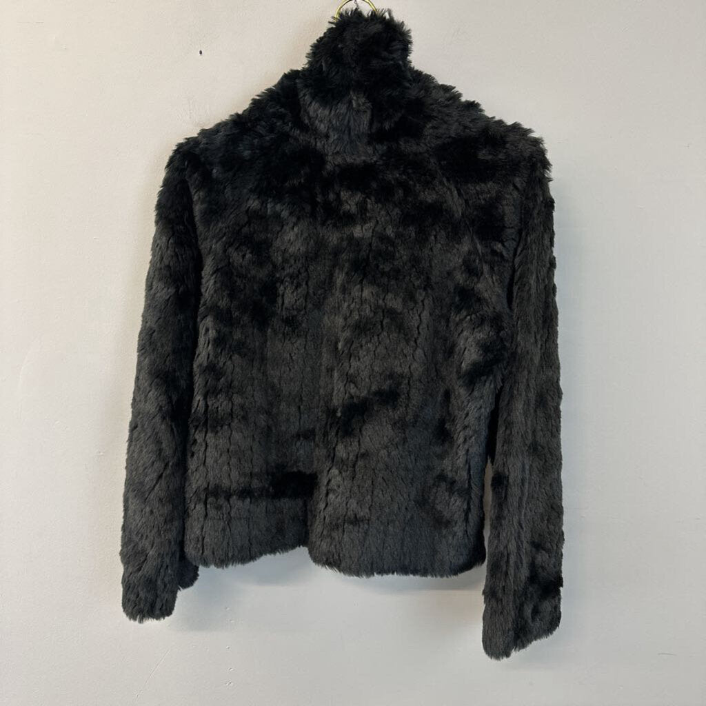 Vintage Spiegel Black Faux Fur Long Sleeve Turtleneck Top Medium