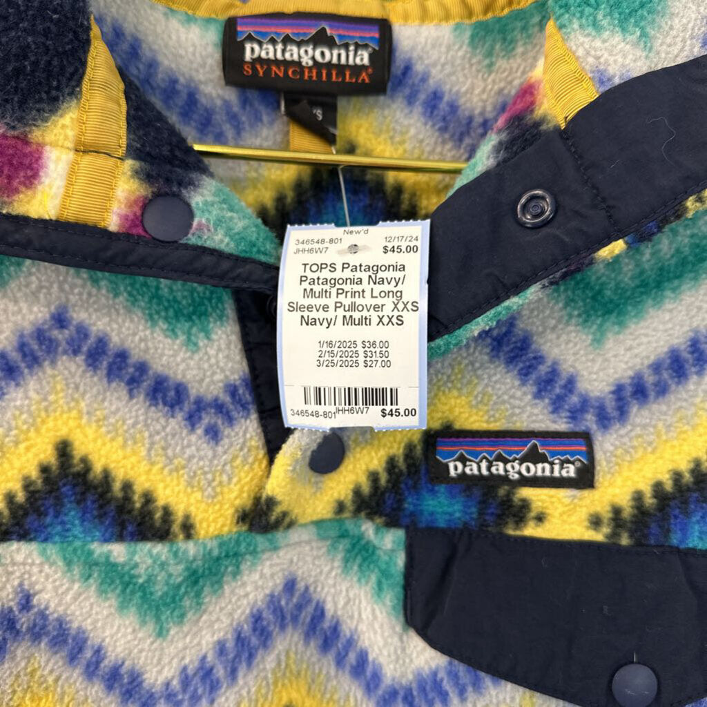 Patagonia Navy/ Multi Print Long Sleeve Pullover XXS