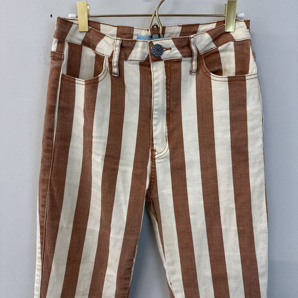 Mumu Blue Cream/ Brown Striped Flare Leg Pants 28