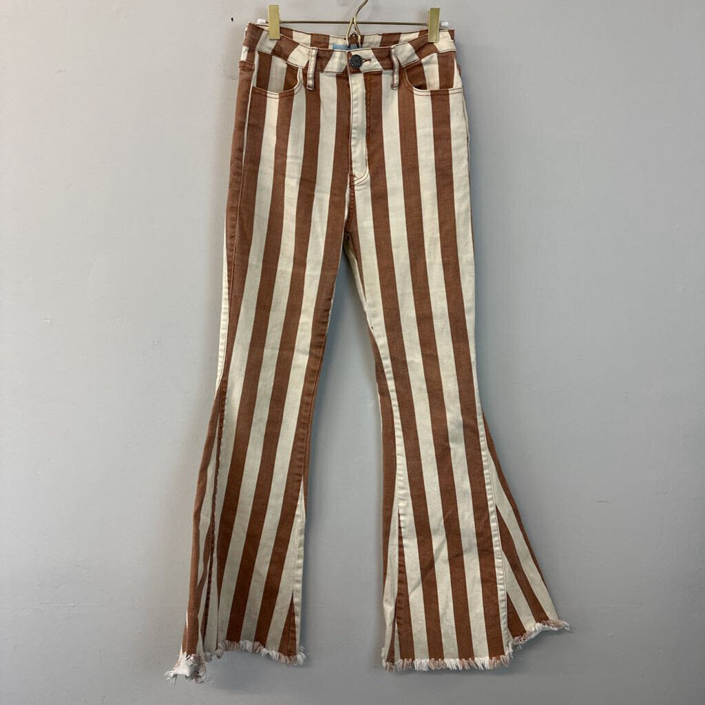 Mumu Blue Cream/ Brown Striped Flare Leg Pants 28