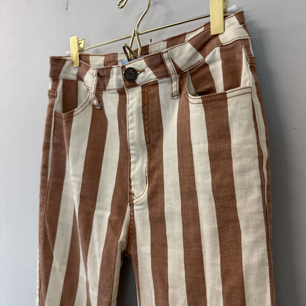 Mumu Blue Cream/ Brown Striped Flare Leg Pants 28