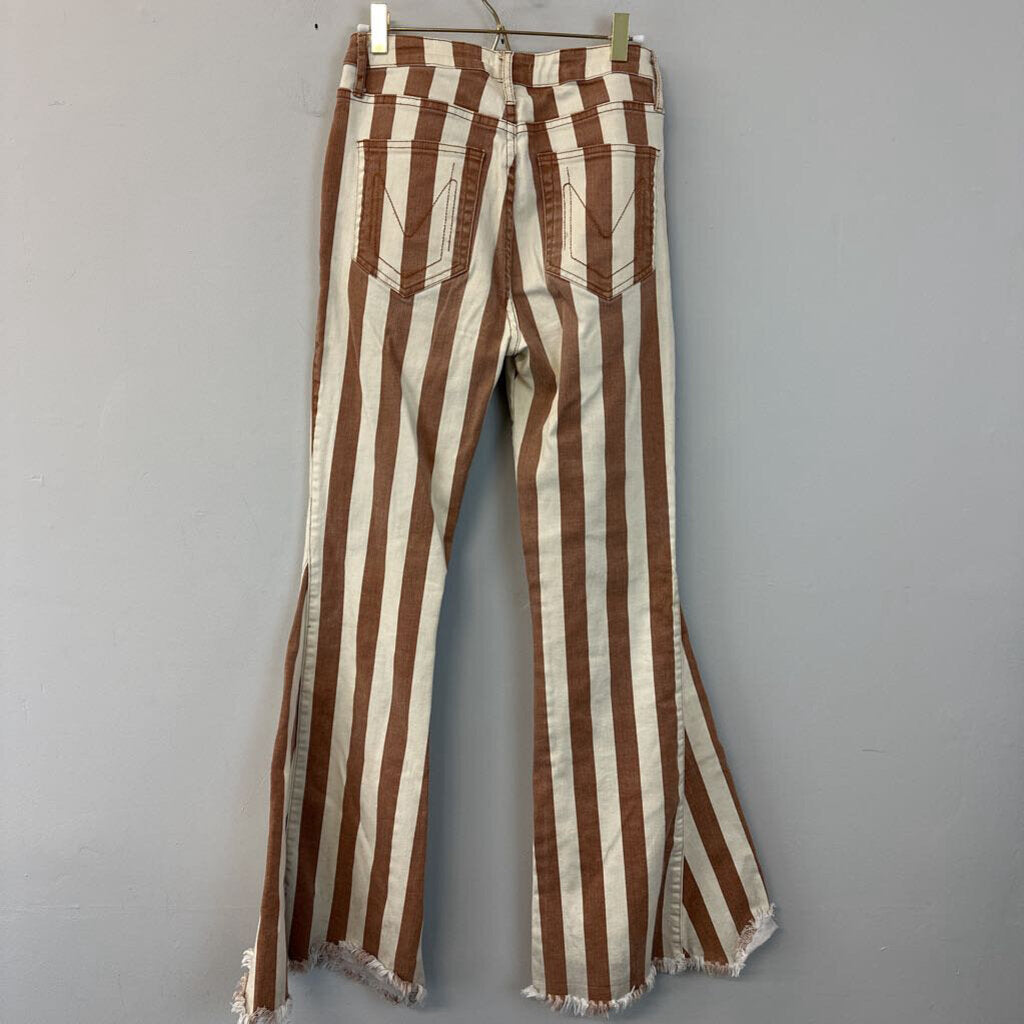 Mumu Blue Cream/ Brown Striped Flare Leg Pants 28