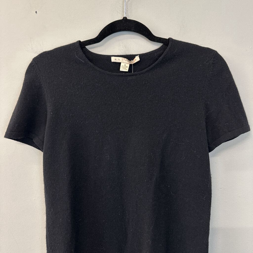 Belford Black 100% Cashmere Short Sleeve Top Medium