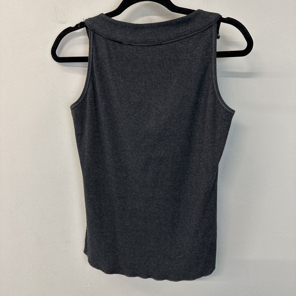 Schumacher Grey Beaded V Neck Sleeveless Top Small