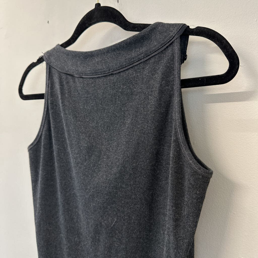 Schumacher Grey Beaded V Neck Sleeveless Top Small