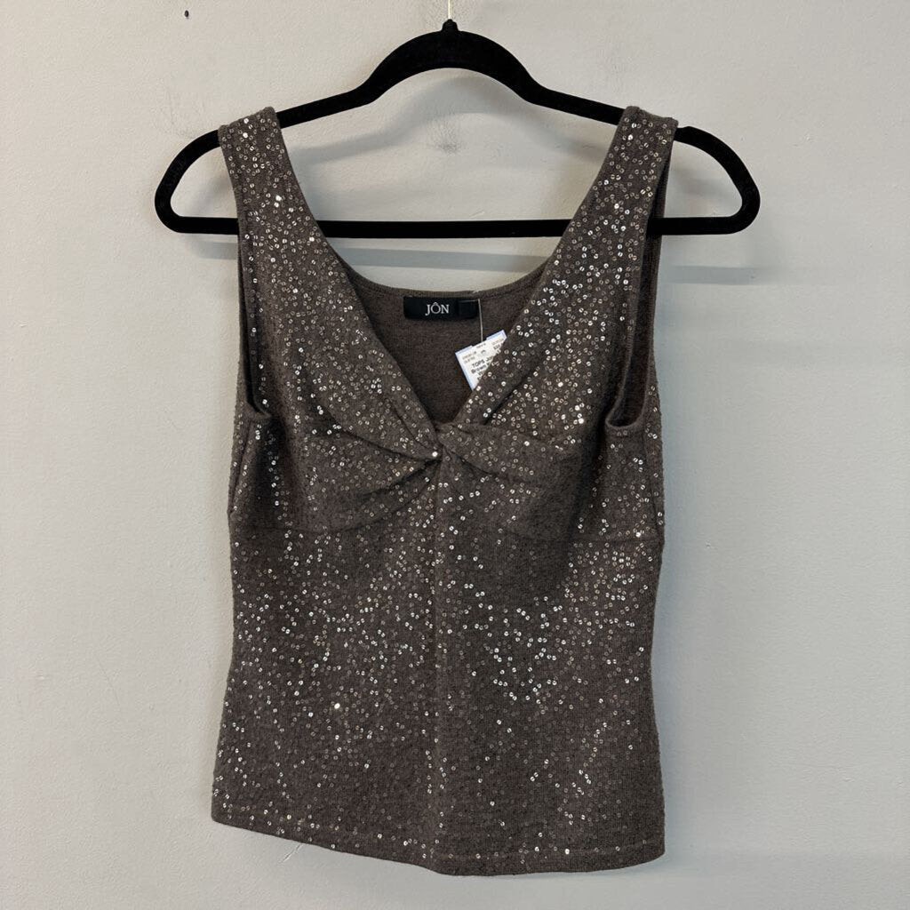 Jon Brown Knit 100% Wool Sequin Sleeveless Top Medium