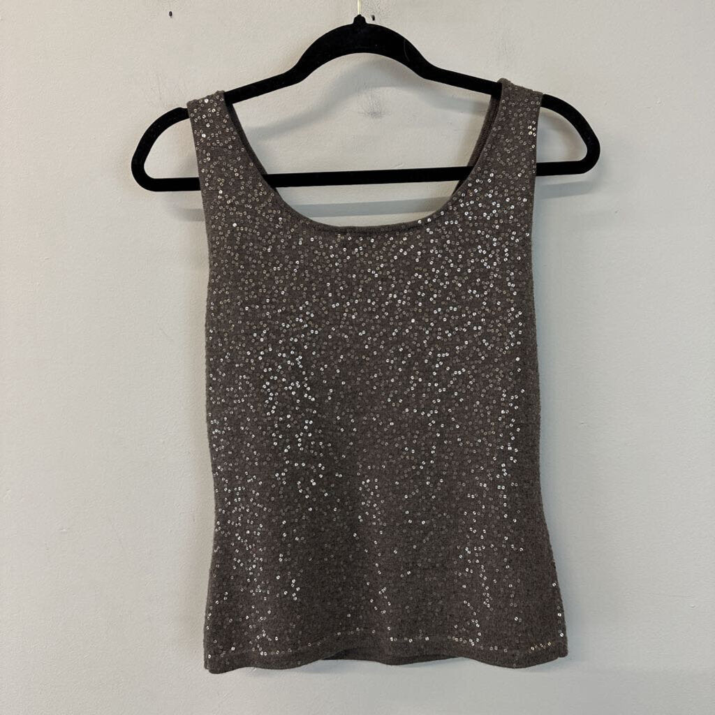 Jon Brown Knit 100% Wool Sequin Sleeveless Top Medium