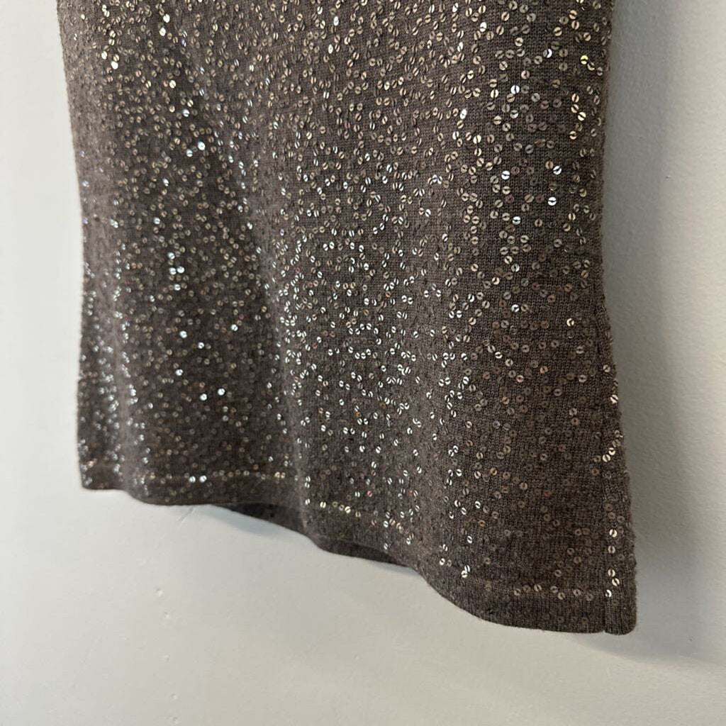 Jon Brown Knit 100% Wool Sequin Sleeveless Top Medium