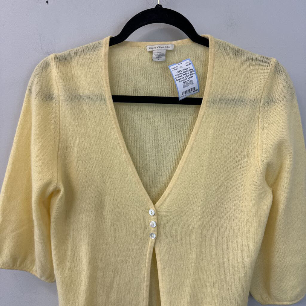 White and Warren Yellow 100% Cashmere Cardigan Sweater Large