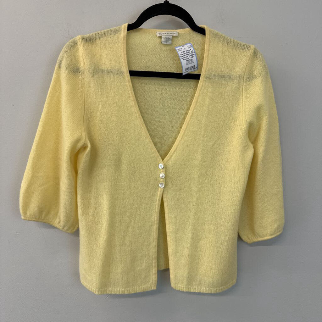 White and Warren Yellow 100% Cashmere Cardigan Sweater Large