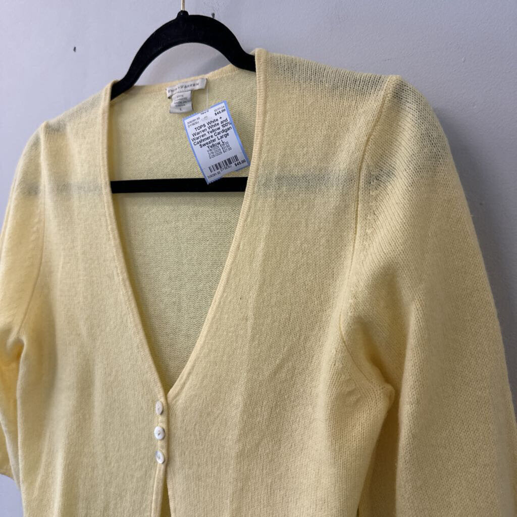 White and Warren Yellow 100% Cashmere Cardigan Sweater Large