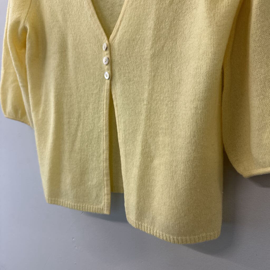 White and Warren Yellow 100% Cashmere Cardigan Sweater Large