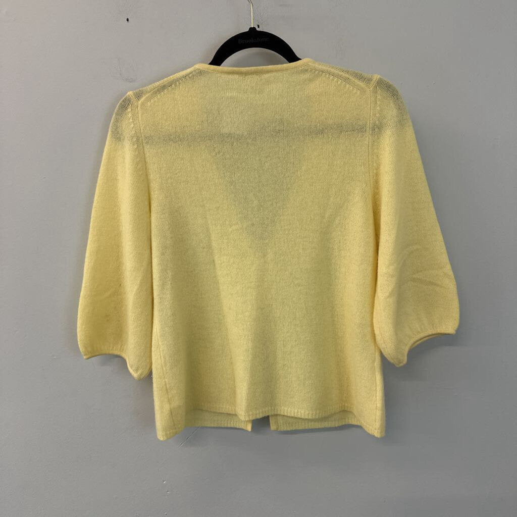 White and Warren Yellow 100% Cashmere Cardigan Sweater Large