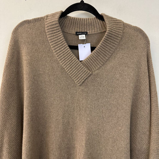 Anne Claire Brown Knit 100% Cashmere V Neck Poncho Top O/S