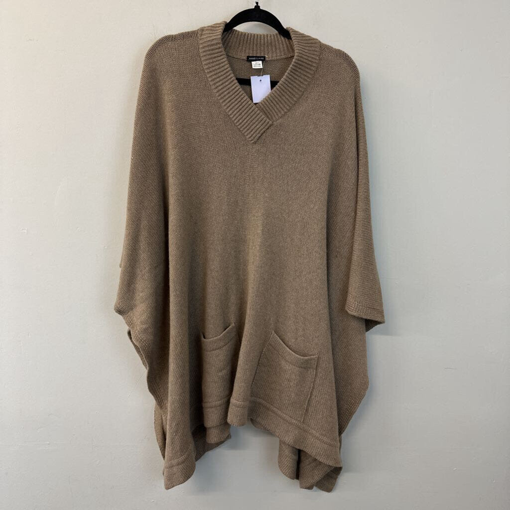 Anne Claire Brown Knit 100% Cashmere V Neck Poncho Top O/S